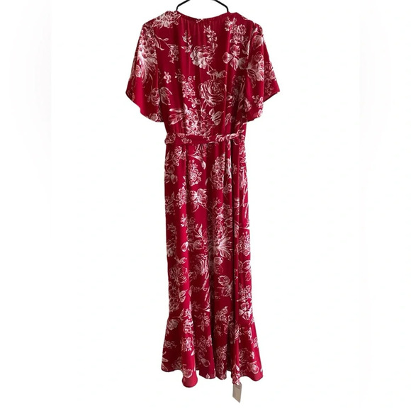 Abercrombie Red V-Neck Floral Maxi Dress Size Small Tall ST NWT - Picture 6 of 7